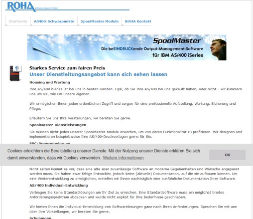 AS400WEB | Service  Hilfe  Schulung  Training und Dienstleistungen zu RPG und SpoolMaster f&uuml;r IBM AS/400 (AS400) iSeries von ROHA Software Support Wien ROHA Software Support GmbH &Ouml;ffnungszeit