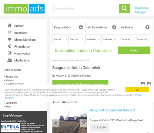 Wohnung  Haus  Grundstück kaufen und mieten   Immobilien in Österreich IMMOADS Marketing GmbH Öffnungszeit