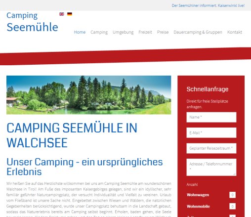 Camping Seemühle in Walchsee Tirol  Öffnungszeit