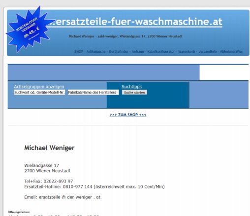 Ersatzteile für Waschmaschine und andere Hausgeräte  Öffnungszeit