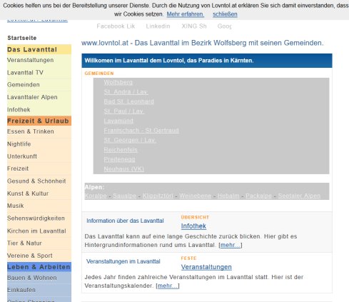 Das Lavanttal im Bezirk Wolfsberg / Kärnten auf lovntol.at  Öffnungszeit