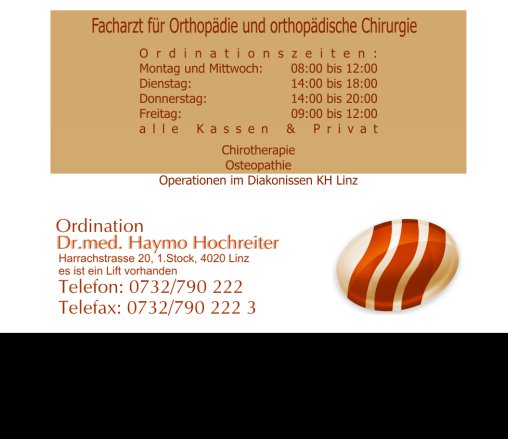 Orthopädie Linz | Orthopädische Chirurgie Linz | Dr Haymo Hochreiter   Mozartstrasse 25 4020   Öffnungszeit