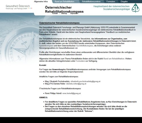 Österreichischer Rehabilitationskompass Gesundheit Österreich Forschungs  und Planungs GmbH Öffnungszeit