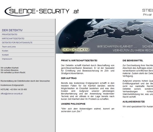 Detektei   SILENCE SECURITY   STIEGER & ARMES Salzburg Mondsee Siegfried Stieger & Eric Armes  Öffnungszeit