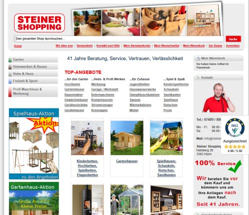 Steiner Shopping GmbH   Gartenhäuser  Werkstatteinrichtung  Rasenmäher  Spielhäuser  Holzspalter  Gewächshäuser  Kompressoren  Stromerzeuger  Kaminofen  Pelletofen  Kamineinsätze und vieles mehr bei Josef Steiner Steiner Shopping GmbH Öffnungszeit