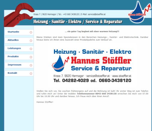 Heizung   Sanitär   Elektro Hannes Stöffler  Heizungsservice  9620 Hermagor  Öffnungszeit