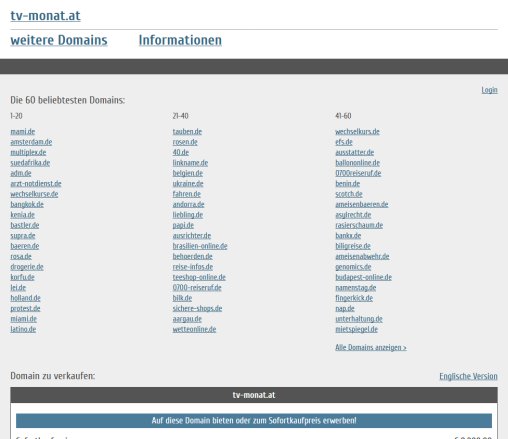 Die Domain tv monat.at steht zum Verkauf  Öffnungszeit