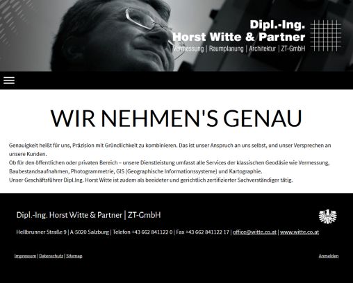 Dipl. Ing. Witte & Partner | Vermessungsbüro | ZT GmbH ________________________ Salzburg | Graz _________________ Dipl. Ing. Horst WITTE & Partner Öffnungszeit