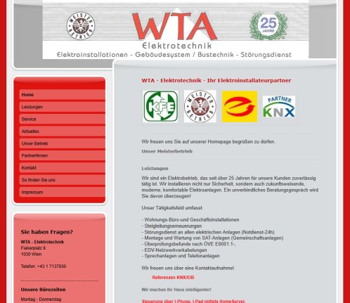 WTA   Elektrotechnik   Home  Öffnungszeit